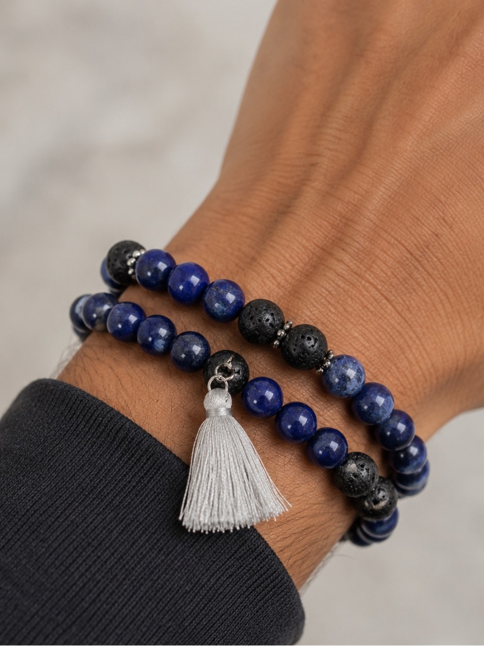 NEW - Unisex Lapis Lazuli & Lava Bead Stretch Bracelets | Meditation Mala Stack